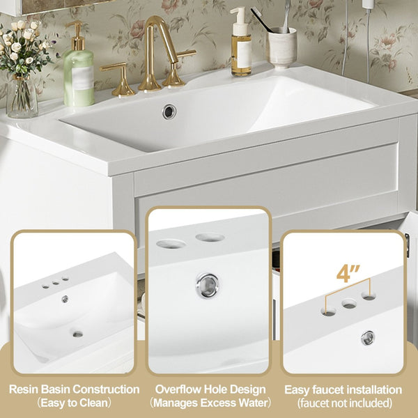 English Elm [video]30-inch Freestanding Bathroom Vanity White Mdf Soft Close Resin Sink Included N729P396834K