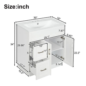 English Elm [video]30-inch Freestanding Bathroom Vanity White Mdf Soft Close Resin Sink Included N729P396834K