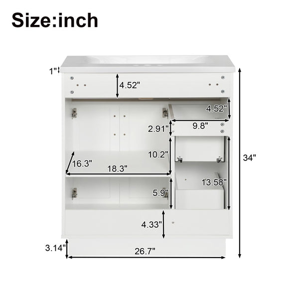 English Elm [video]30-inch Freestanding Bathroom Vanity White Mdf Soft Close Resin Sink Included N729P396834K