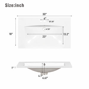 English Elm [video]30-inch Freestanding Bathroom Vanity White Mdf Soft Close Resin Sink Included N729P396834K