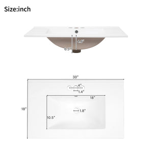 English Elm 30" Freestanding Bathroom Vanity Solid Wood Cabinet Ceramic Sink Soft Close Doors N729P427118K