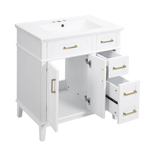 English Elm 30" Freestanding Bathroom Vanity Solid Wood Cabinet Ceramic Sink Soft Close Doors N729P427118K