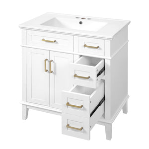 English Elm 30" Freestanding Bathroom Vanity Solid Wood Cabinet Ceramic Sink Soft Close Doors N729P427118K