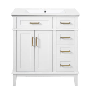 English Elm 30" Freestanding Bathroom Vanity Solid Wood Cabinet Ceramic Sink Soft Close Doors N729P427118K