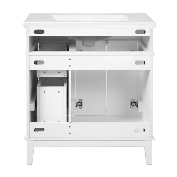 English Elm 30" Freestanding Bathroom Vanity Solid Wood Cabinet Ceramic Sink Soft Close Doors N729P427118K