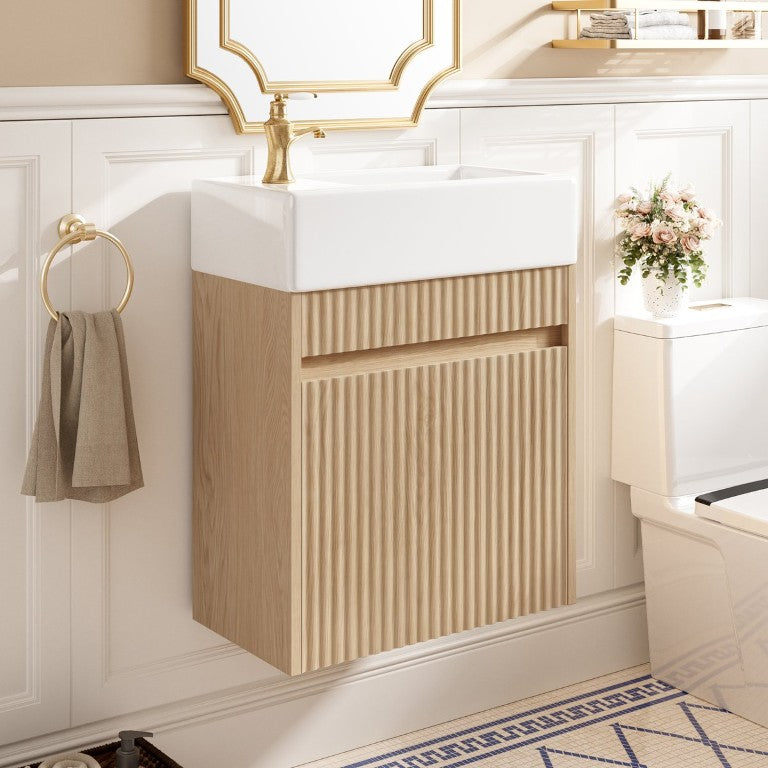 English Elm Video Wall Mounted Bathroom Vanity with Resin Sink MDF Cabinet Push Open Door N729P454904N