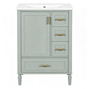 English Elm 24 Inch Olive Bathroom Vanity Ceramic Sink Gold Hardware 3 Drawers Soft Close Green N729P461477F