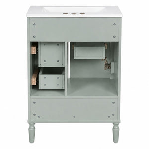 English Elm 24 Inch Olive Bathroom Vanity Ceramic Sink Gold Hardware 3 Drawers Soft Close Green N729P461477F