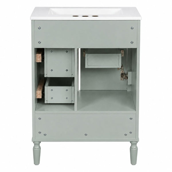 English Elm 24 Inch Olive Bathroom Vanity Ceramic Sink Gold Hardware 3 Drawers Soft Close Green N729P461477F