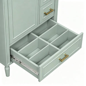 English Elm 24 Inch Olive Bathroom Vanity Ceramic Sink Gold Hardware 3 Drawers Soft Close Green N729P461477F