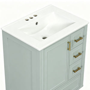 English Elm 24 Inch Olive Bathroom Vanity Ceramic Sink Gold Hardware 3 Drawers Soft Close Green N729P461477F
