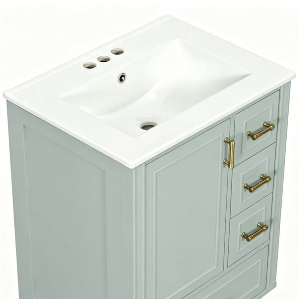 English Elm 24 Inch Olive Bathroom Vanity Ceramic Sink Gold Hardware 3 Drawers Soft Close Green N729P461477F