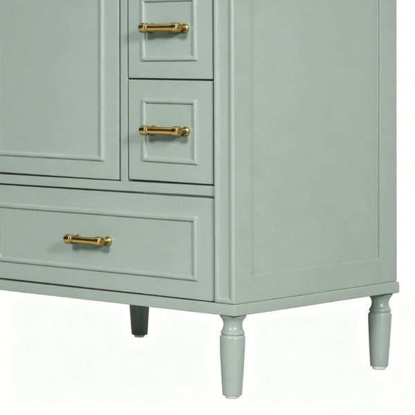 English Elm 24 Inch Olive Bathroom Vanity Ceramic Sink Gold Hardware 3 Drawers Soft Close Green N729P461477F