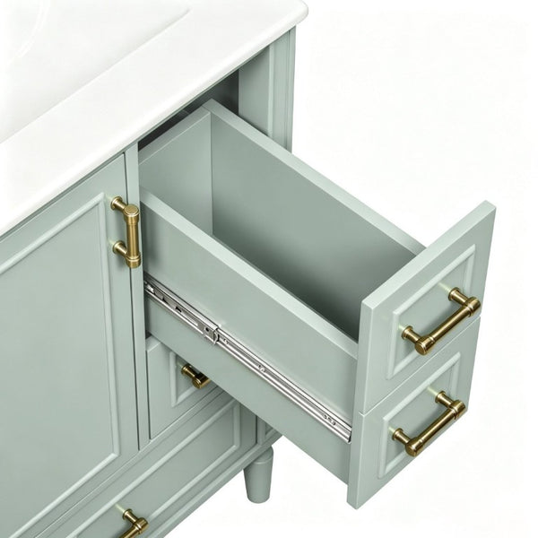 English Elm 24 Inch Olive Bathroom Vanity Ceramic Sink Gold Hardware 3 Drawers Soft Close Green N729P461477F