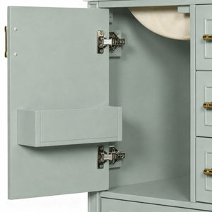 English Elm 24 Inch Olive Bathroom Vanity Ceramic Sink Gold Hardware 3 Drawers Soft Close Green N729P461477F