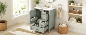 English Elm 24 Inch Olive Bathroom Vanity Ceramic Sink Gold Hardware 3 Drawers Soft Close Green N729P461477F
