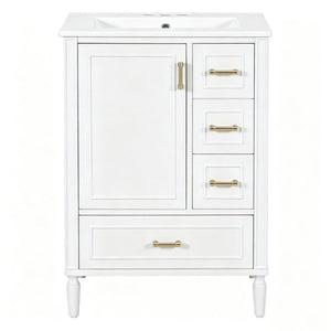 English Elm 24 Inch Olive Bathroom Vanity Ceramic Sink Gold Hardware 3 Drawers Soft Close White N729P461477K