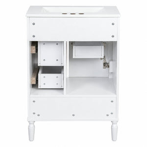 English Elm 24 Inch Olive Bathroom Vanity Ceramic Sink Gold Hardware 3 Drawers Soft Close White N729P461477K