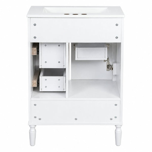 English Elm 24 Inch Olive Bathroom Vanity Ceramic Sink Gold Hardware 3 Drawers Soft Close White N729P461477K