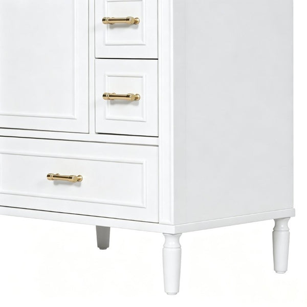 English Elm 24 Inch Olive Bathroom Vanity Ceramic Sink Gold Hardware 3 Drawers Soft Close White N729P461477K