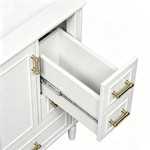 English Elm 24 Inch Olive Bathroom Vanity Ceramic Sink Gold Hardware 3 Drawers Soft Close White N729P461477K