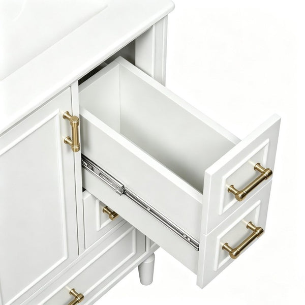 English Elm 24 Inch Olive Bathroom Vanity Ceramic Sink Gold Hardware 3 Drawers Soft Close White N729P461477K