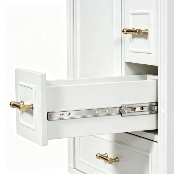 English Elm 24 Inch Olive Bathroom Vanity Ceramic Sink Gold Hardware 3 Drawers Soft Close White N729P461477K