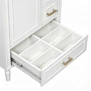 English Elm 24 Inch Olive Bathroom Vanity Ceramic Sink Gold Hardware 3 Drawers Soft Close White N729P461477K