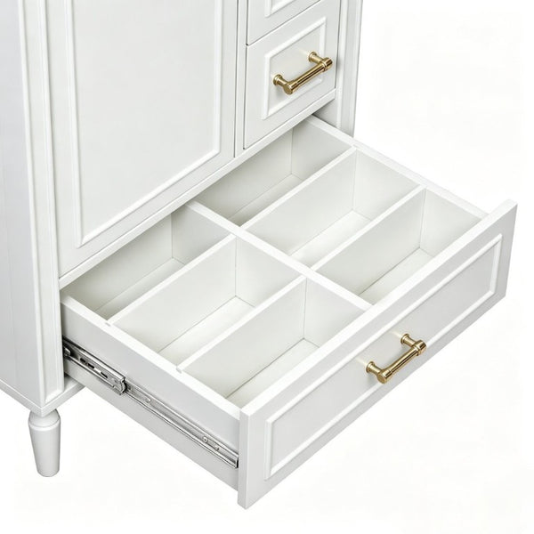 English Elm 24 Inch Olive Bathroom Vanity Ceramic Sink Gold Hardware 3 Drawers Soft Close White N729P461477K