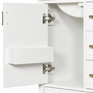 English Elm 24 Inch Olive Bathroom Vanity Ceramic Sink Gold Hardware 3 Drawers Soft Close White N729P461477K