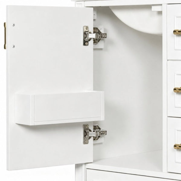 English Elm 24 Inch Olive Bathroom Vanity Ceramic Sink Gold Hardware 3 Drawers Soft Close White N729P461477K