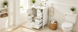 English Elm 24 Inch Olive Bathroom Vanity Ceramic Sink Gold Hardware 3 Drawers Soft Close White N729P461477K