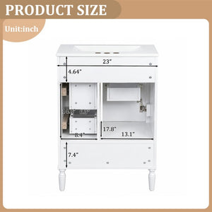 English Elm 24 Inch Olive Bathroom Vanity Ceramic Sink Gold Hardware 3 Drawers Soft Close White N729P461477K