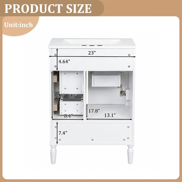 English Elm 24 Inch Olive Bathroom Vanity Ceramic Sink Gold Hardware 3 Drawers Soft Close White N729P461477K