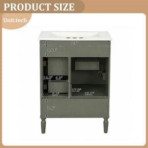 English Elm 24 Inch Olive Bathroom Vanity Ceramic Sink Gold Hardware 3 Drawers Soft Close Olive Green N729P461477O