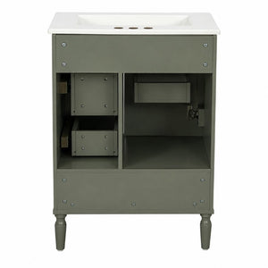 English Elm 24 Inch Olive Bathroom Vanity Ceramic Sink Gold Hardware 3 Drawers Soft Close Olive Green N729P461477O