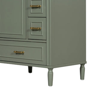 English Elm 24 Inch Olive Bathroom Vanity Ceramic Sink Gold Hardware 3 Drawers Soft Close Olive Green N729P461477O