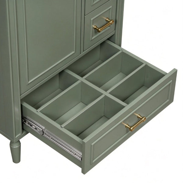 English Elm 24 Inch Olive Bathroom Vanity Ceramic Sink Gold Hardware 3 Drawers Soft Close Olive Green N729P461477O