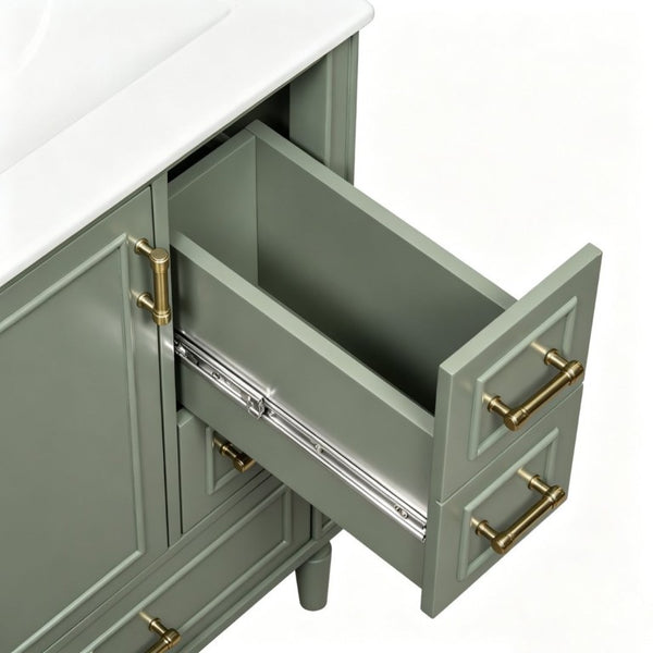 English Elm 24 Inch Olive Bathroom Vanity Ceramic Sink Gold Hardware 3 Drawers Soft Close Olive Green N729P461477O