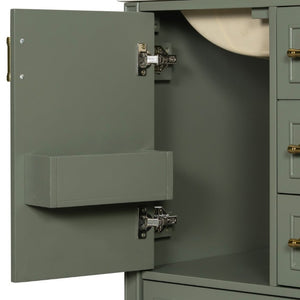 English Elm 24 Inch Olive Bathroom Vanity Ceramic Sink Gold Hardware 3 Drawers Soft Close Olive Green N729P461477O