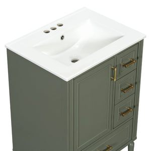 English Elm 24 Inch Olive Bathroom Vanity Ceramic Sink Gold Hardware 3 Drawers Soft Close Olive Green N729P461477O