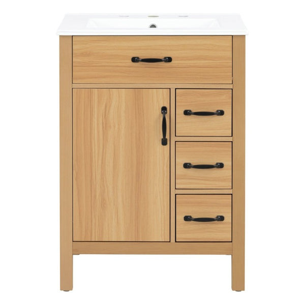 English Elm 24 Inch Freestanding Bathroom Vanity with Ceramic Sink Soft Close Storage Cabinet N729P488577N