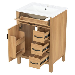 English Elm 24 Inch Freestanding Bathroom Vanity with Ceramic Sink Soft Close Storage Cabinet N729P488577N