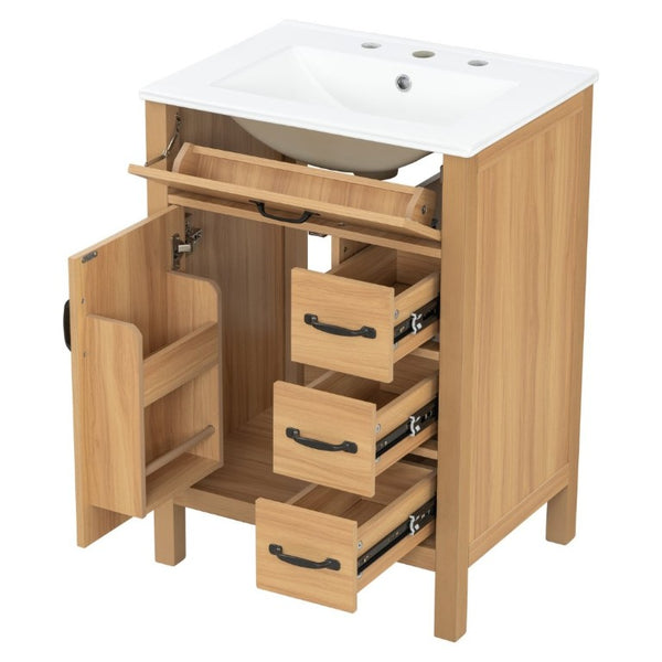 English Elm 24 Inch Freestanding Bathroom Vanity with Ceramic Sink Soft Close Storage Cabinet N729P488577N