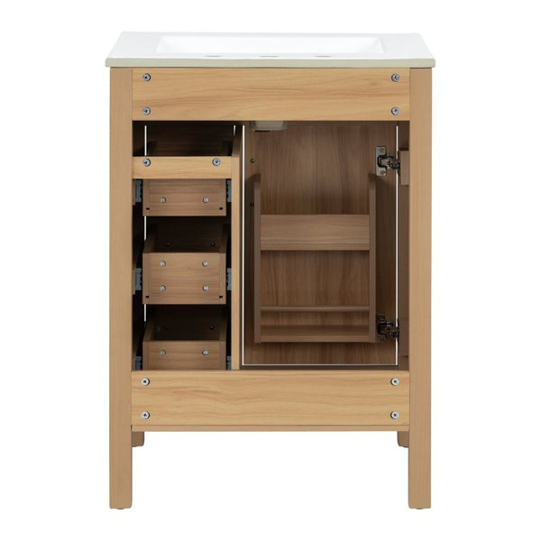 English Elm 24 Inch Freestanding Bathroom Vanity with Ceramic Sink Soft Close Storage Cabinet N729P488577N