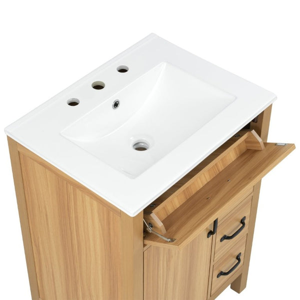 English Elm 24 Inch Freestanding Bathroom Vanity with Ceramic Sink Soft Close Storage Cabinet N729P488577N