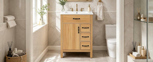 English Elm 24 Inch Freestanding Bathroom Vanity with Ceramic Sink Soft Close Storage Cabinet N729P488577N