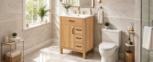 English Elm 24 Inch Freestanding Bathroom Vanity with Ceramic Sink Soft Close Storage Cabinet N729P488577N