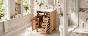 English Elm 24 Inch Freestanding Bathroom Vanity with Ceramic Sink Soft Close Storage Cabinet N729P488577N