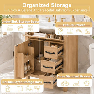 English Elm 24 Inch Freestanding Bathroom Vanity with Ceramic Sink Soft Close Storage Cabinet N729P488577N